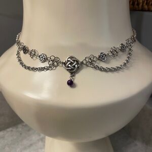 Silver Infinity Celtic Knot Necklace with Purple Bead